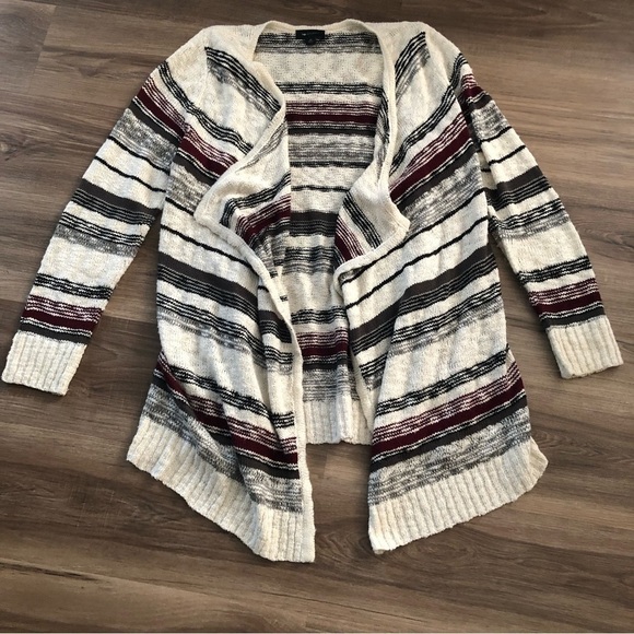 AB STUDIO Knit Stripe Open Front Waterfall Cardigan Women XL - Picture 1 of 7